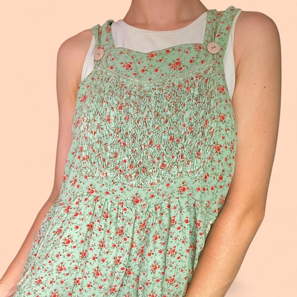 Vintage April Cornell Floral Overall Jumpsuit – Matcha Green - Picture 4 of 4